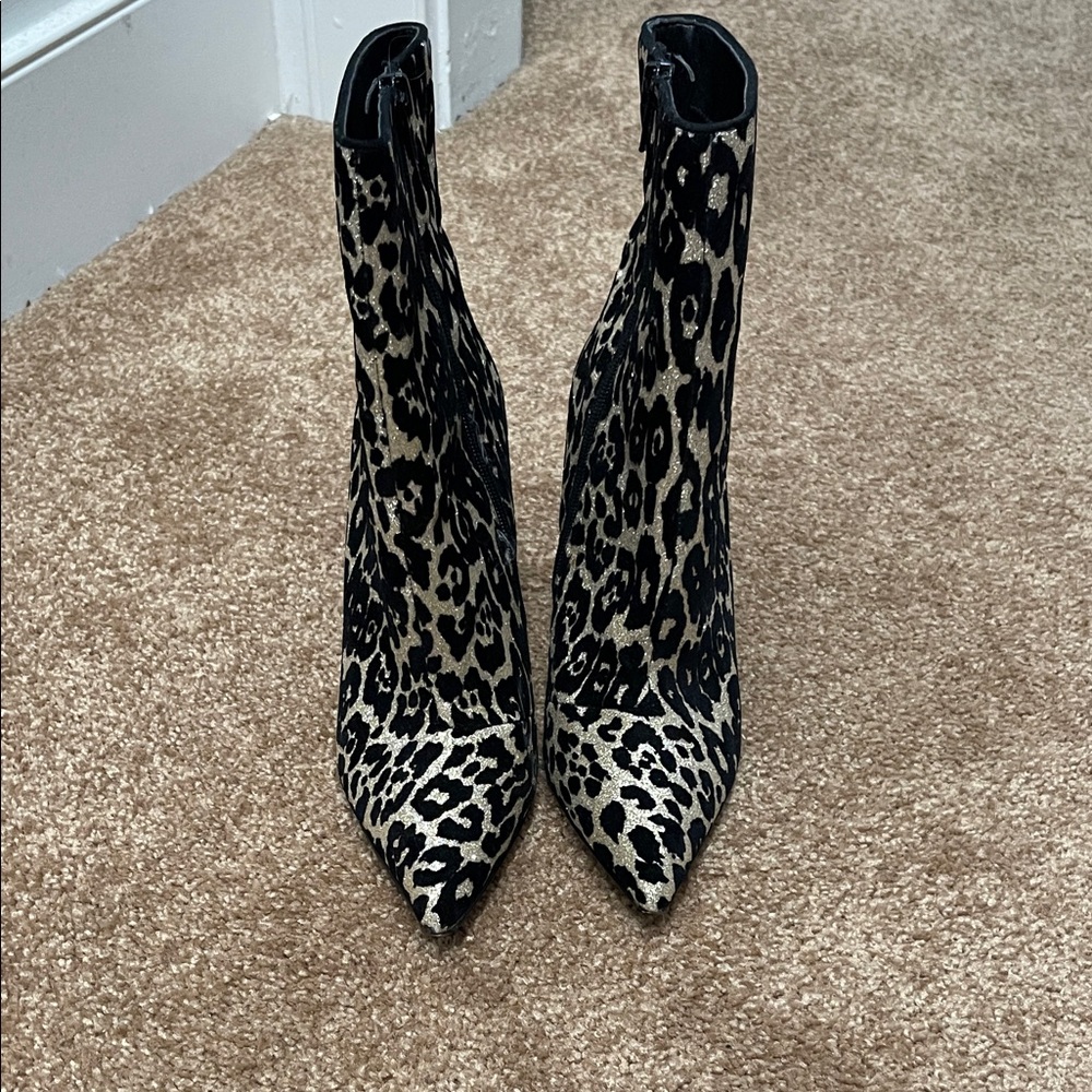 Aldo Black and Cream Leopard Heeled Boots